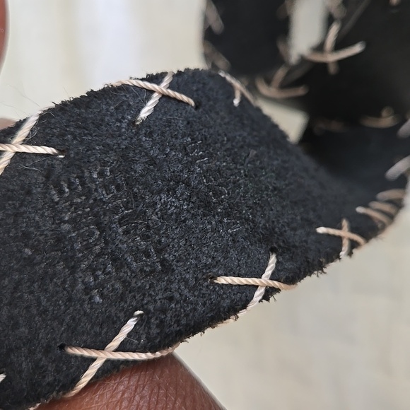 Express Black Genuine Leather Belt with Off White Cross Stitching Size M - Picture 5 of 7